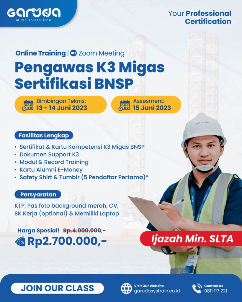 Pelatihan Ahli K3 Migas Sertifikasi BNSP | Garuda QHSE Institution