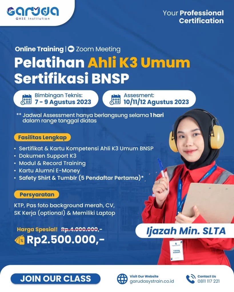 AHLI K3 UMUM SERTIFIKASI BNSP | Garuda QHSE Institution