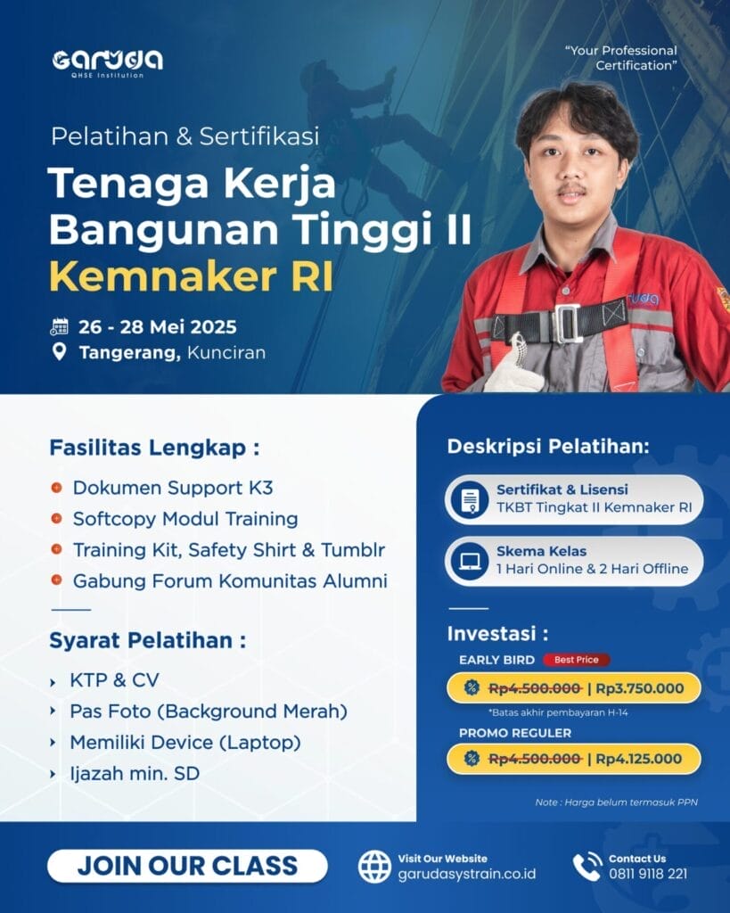 Pelatihan Tenaga Kerja Bangunan Tingkat Tinggi (TKBT II) KEMNAKER RI 26 - 28 Mei 2025