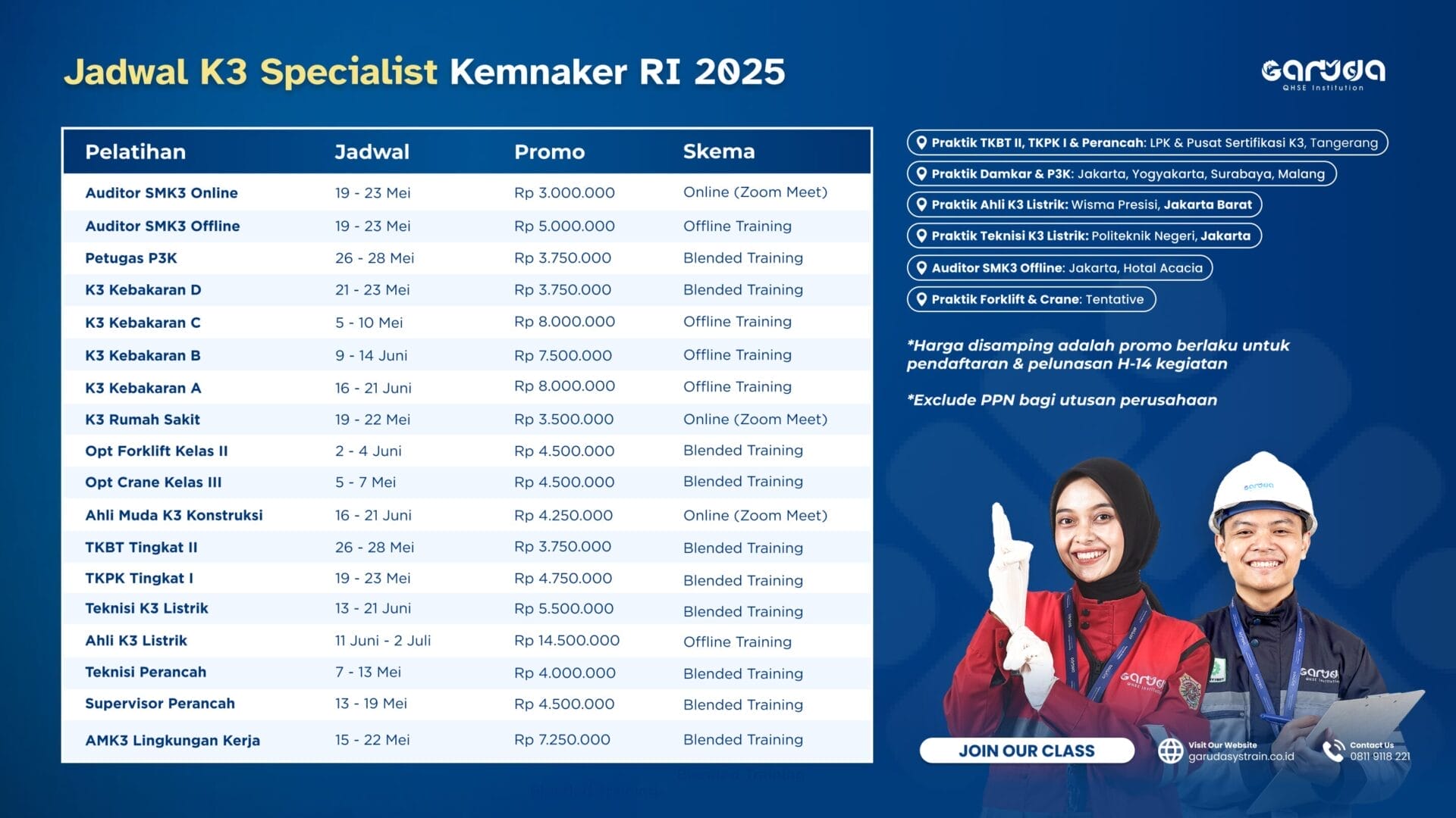 Jadwal Pelatihan K3 Specialist KEMNAKER RI (Landscape) Update 8.5.2025
