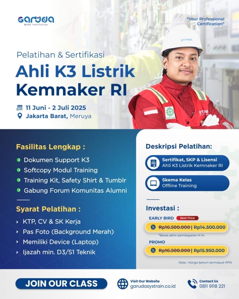 Pelatihan Ahli K3 Listrik KEMNAKER RI 11 Juni - 2 Juli 2025