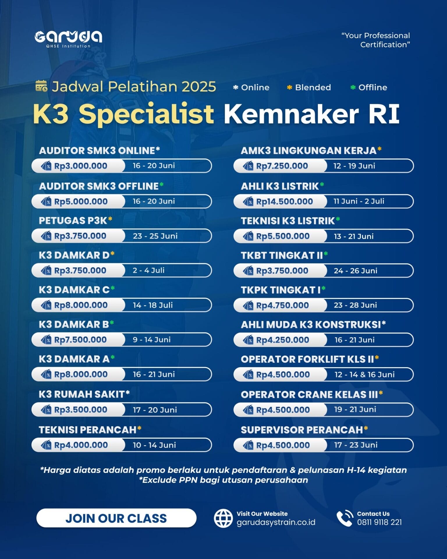 Feeds Jadwal Pelatihan K3 Spesialis KEMNAKER RI Update 2.6.2025