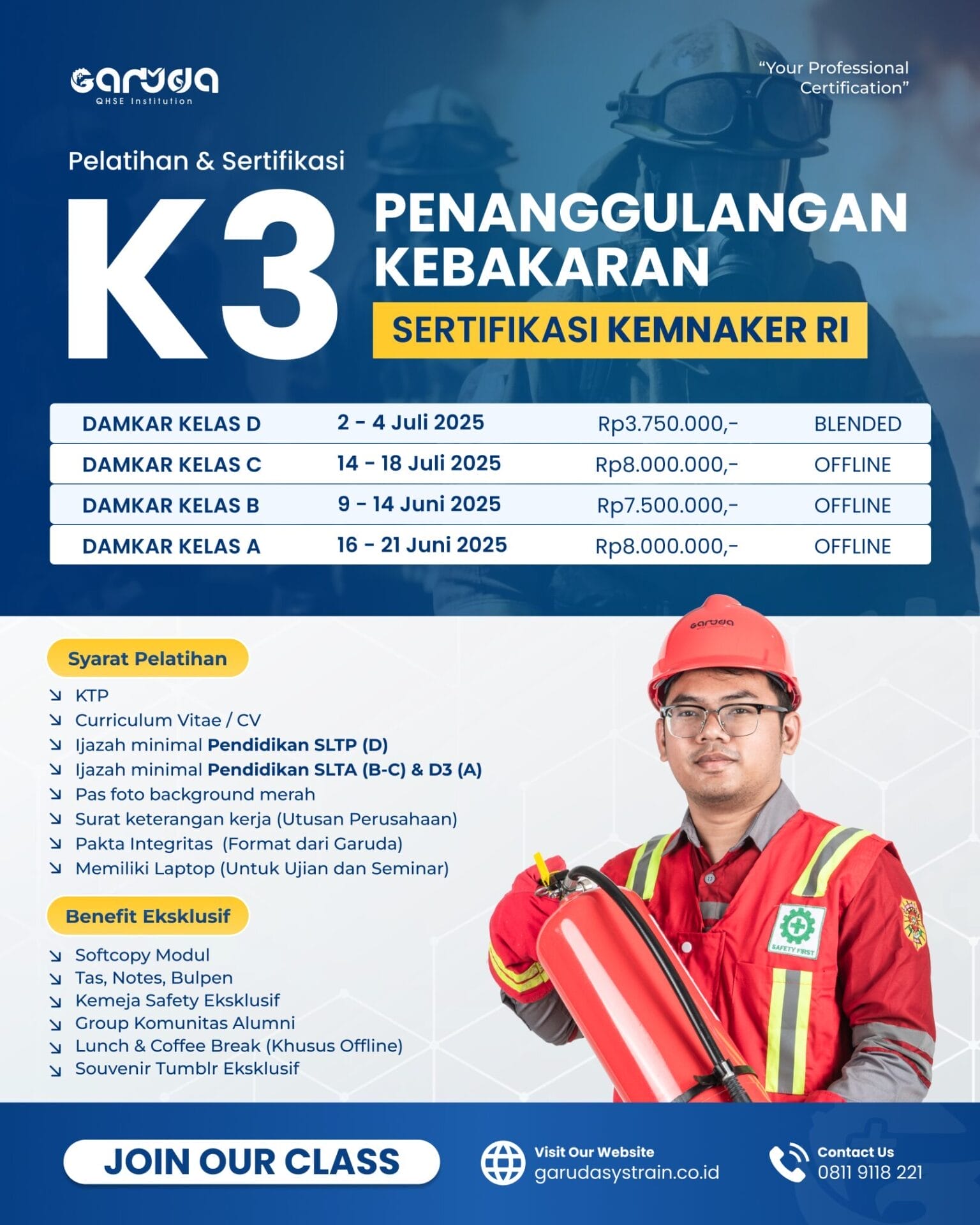 Pelatihan Ahli K3 Kebakaran Kelas DCBA KEMNAKER RI Update 2.6.2025