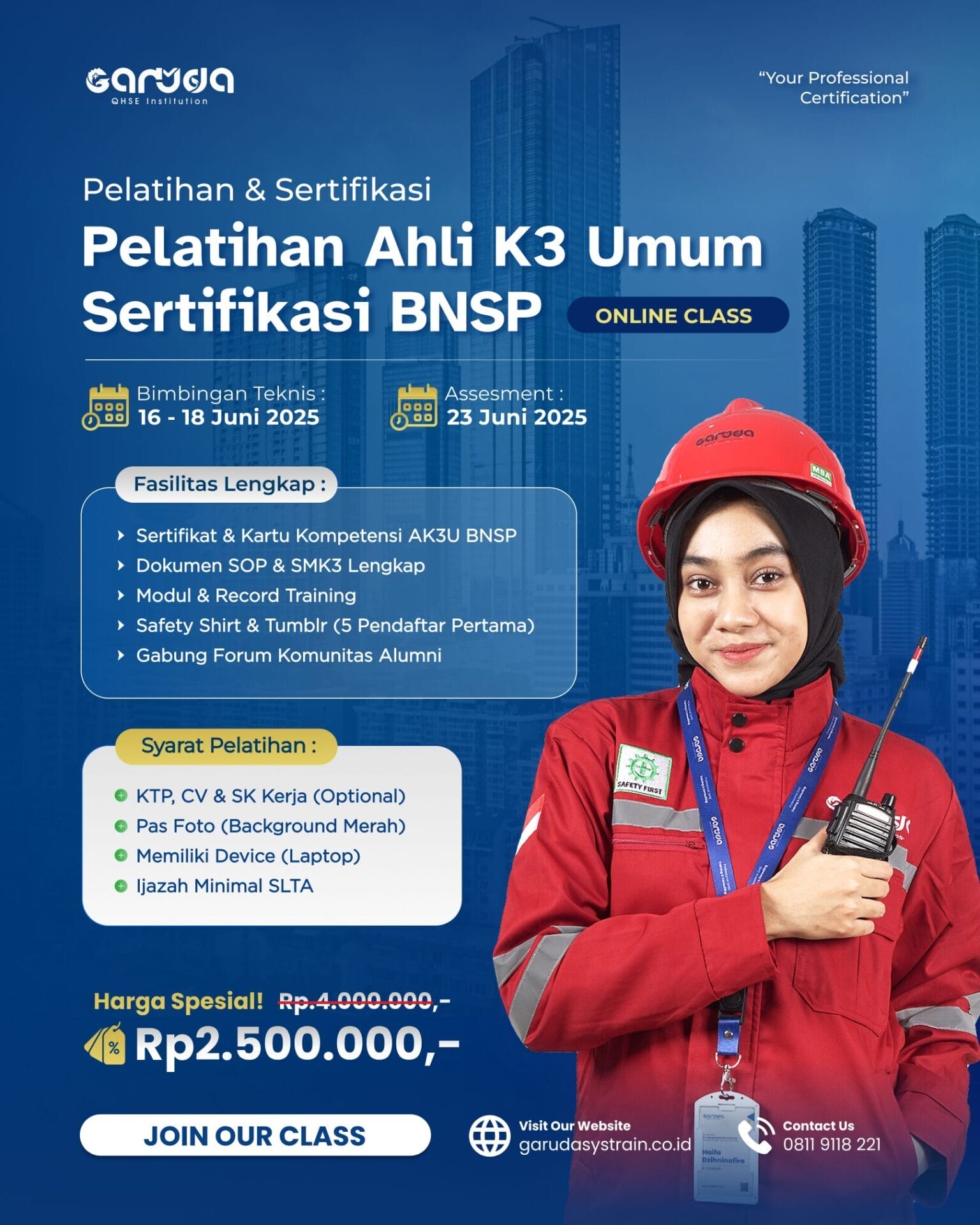 Pelatihan Ahli K3 Umum BNSP 16 - 23 Juni 2025