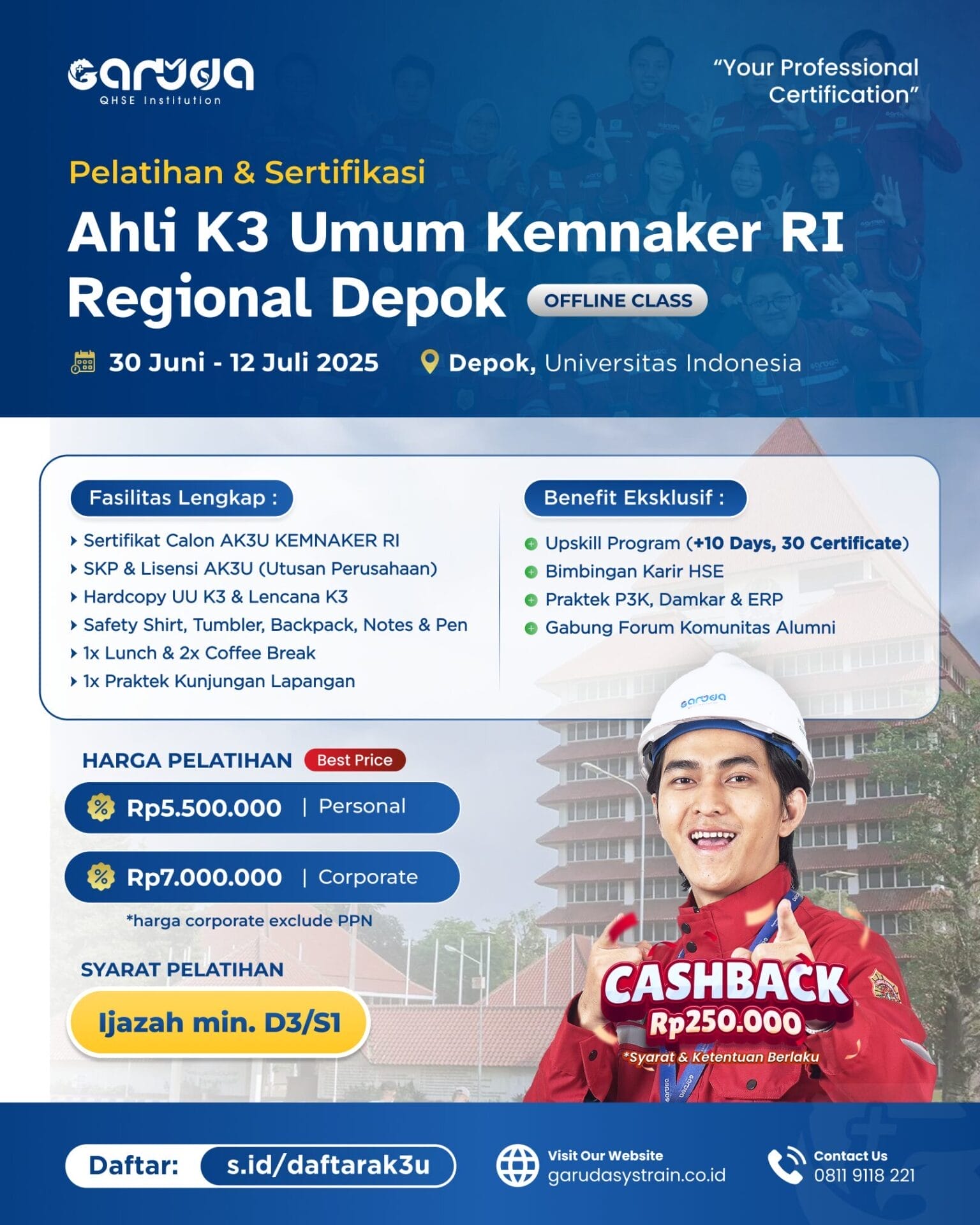 Pelatihan Ahli K3 Umum KEMNAKER RI Depok 30 Juni - 12 Juli 2025