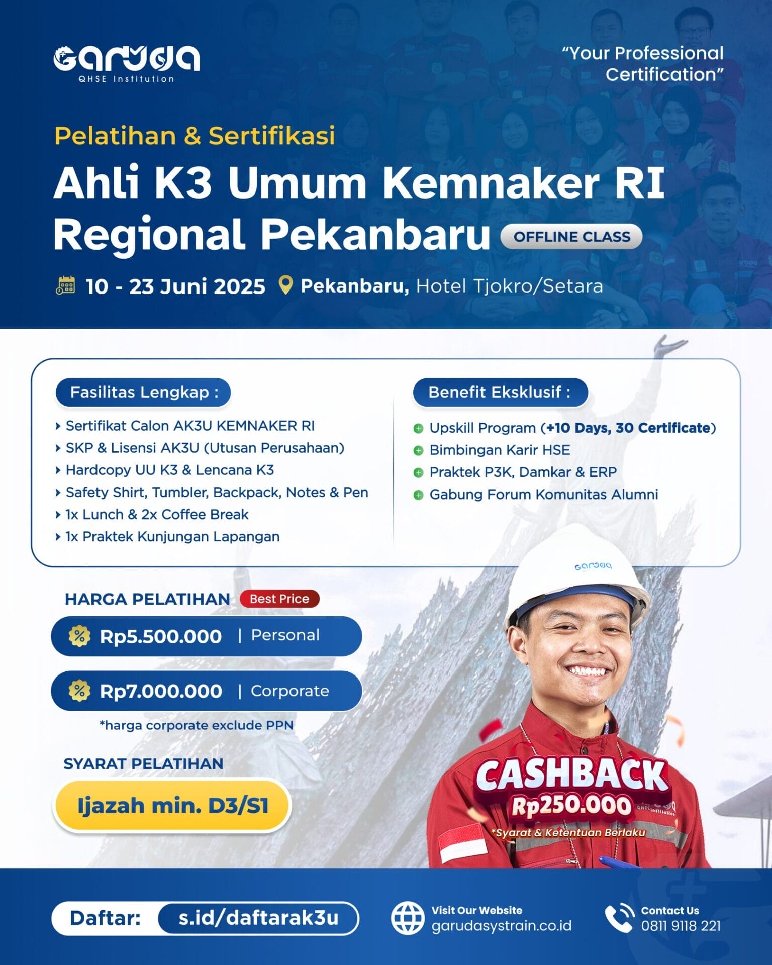 Pelatihan Ahli K3 Umum KEMNAKER RI Pekanbaru 10 - 23 Juni 2025