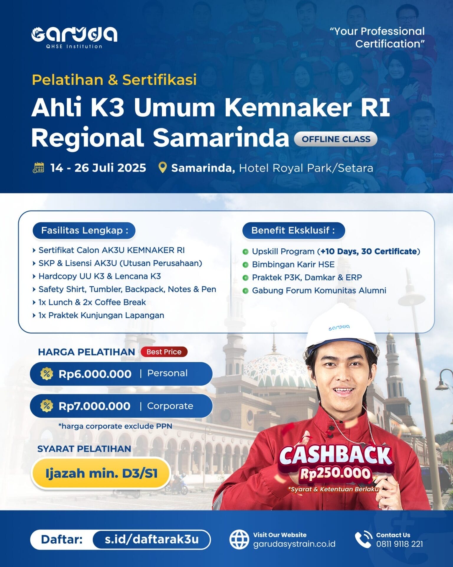Pelatihan Ahli K3 Umum KEMNAKER RI Samarinda 14 - 26 Juli 2025